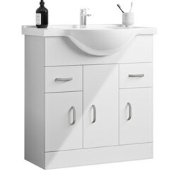 AVER-GROWTH Freestanding Bathroom Vanity Unit Gloss White Flat Pack Bathroom Cabinets Only 820(W)X340X(D)X781(H)mm With 3 Door 2 Drawer - thumbnail 5