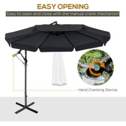 Matteo 2.7M Black Cantilever Garden Parasol With Crank Handle & Cross Base - Perfect For Outdoor Shade & Dining - thumbnail 4