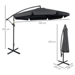 Matteo 2.7M Black Cantilever Garden Parasol With Crank Handle & Cross Base - Perfect For Outdoor Shade & Dining - thumbnail 3