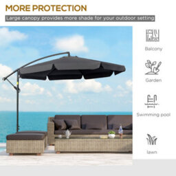 Matteo 2.7M Black Cantilever Garden Parasol With Crank Handle & Cross Base - Perfect For Outdoor Shade & Dining - thumbnail 6