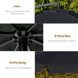 Matteo 2.7M Black Cantilever Garden Parasol With Crank Handle & Cross Base - Perfect For Outdoor Shade & Dining - thumbnail 5