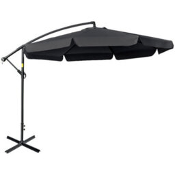 Matteo 2.7M Black Cantilever Garden Parasol With Crank Handle & Cross Base - Perfect For Outdoor Shade & Dining - thumbnail 1