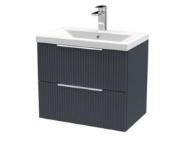 Hudson Reed Fluted Wall Hung 2-Drawer Vanity And Mid-Edge Basin, Contemporary Sink Vanity Unit, Soft Black, 600mm - thumbnail 4