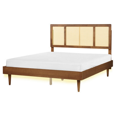 Beliani Bed With Led Rattan Auray 160 X 200 Cm (Eu King Size) Brown - image 1