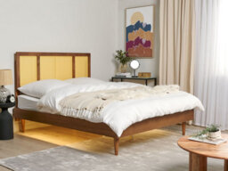 Beliani Bed With Led Rattan Auray 160 X 200 Cm (Eu King Size) Brown - thumbnail 2
