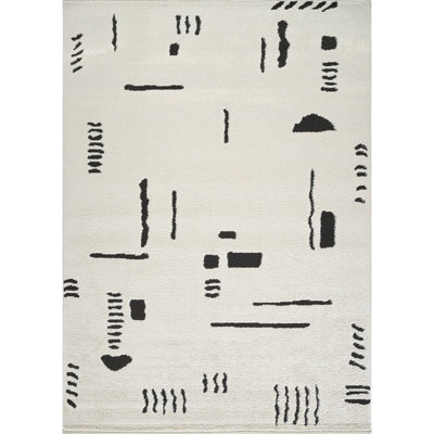 Livabliss Freud-Modern Ivory Black High Pile Living Dining Bedroom Rug 200 X 275 Cm Easy Care, Non Shedding - image 1