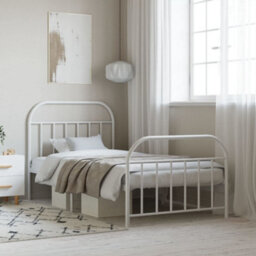 Berkfield Metal Bed Frame With Headboard And Footboard White 100X190 Cm - thumbnail 1