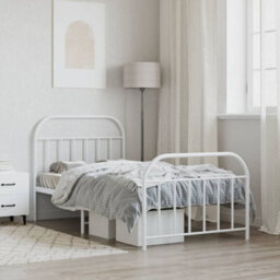 Berkfield Metal Bed Frame With Headboard And Footboard White 100X190 Cm - thumbnail 3