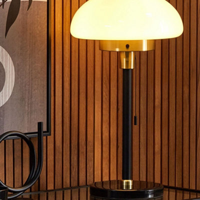 Beliani Table Lamp 55 Cm Matte Black With Brushed Gold And White Half-Globe Glass Shade - image 1
