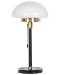 Beliani Table Lamp 55 Cm Matte Black With Brushed Gold And White Half-Globe Glass Shade - thumbnail 3