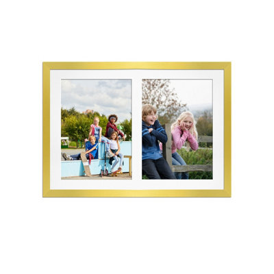 AK Frames 20X14 Gold Sleek Multi Photo Frame With White Mount - Holds 2 Apertures (2X) A4 Photos - image 1