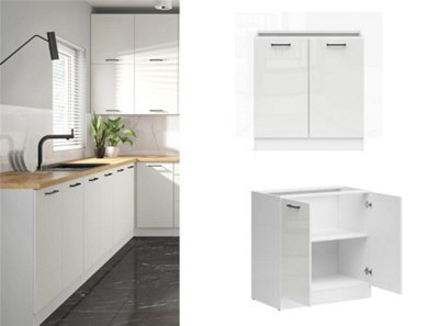 Impact Furniture Kitchen Base Unit 800mm Cabinet 2 Door 80Cm Cupboard Chalk White Gloss Storage Freestanding Modular Junona - image 1