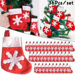 Amorly 36Pcs Red Snowflake Mini Christmas Stocking Pouches, Silverware Holders, Dual Use Decor For Dinner Tables And Christmas Tree - thumbnail 1