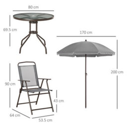 Wyld Haus Misotte 6-Piece Outdoor Dining Set, Grey And Coffee - 4 Folding Mesh Chairs, Round Tempered Glass Table And Parasol - thumbnail 3