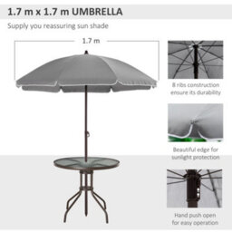 Wyld Haus Misotte 6-Piece Outdoor Dining Set, Grey And Coffee - 4 Folding Mesh Chairs, Round Tempered Glass Table And Parasol - thumbnail 6