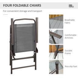 Wyld Haus Misotte 6-Piece Outdoor Dining Set, Grey And Coffee - 4 Folding Mesh Chairs, Round Tempered Glass Table And Parasol - thumbnail 5