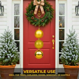 Shatchi Set Of 3 - 25Cm Dark Gold Christmas Baubles (Glossy, Matte, Glitter) Décor Pack - thumbnail 6