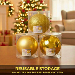 Shatchi Set Of 3 - 25Cm Dark Gold Christmas Baubles (Glossy, Matte, Glitter) Décor Pack - thumbnail 9