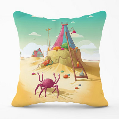 Warren Reed Designer Crab On A Beach Holiday Cushions 45Cm X 45Cm - image 1