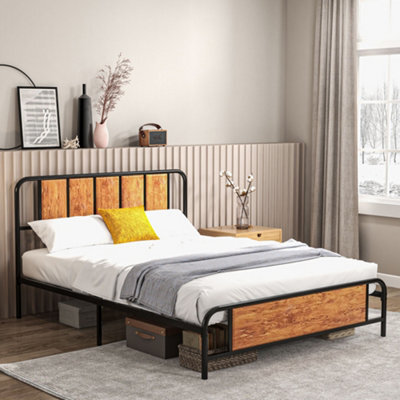 Homcom King Size Bed Frame With Headboard, Steel Bed Base 160 X 207Cm Brown - image 1