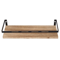 Living And Home Set Of 2 Wall Mounted Floating Shelves Burnt Paulownia Wood Black Frame With Towel Rail - thumbnail 5