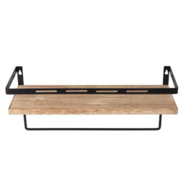 Living And Home Set Of 2 Wall Mounted Floating Shelves Burnt Paulownia Wood Black Frame With Towel Rail - thumbnail 6