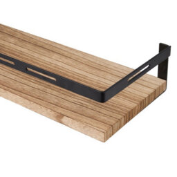 Living And Home Set Of 2 Wall Mounted Floating Shelves Burnt Paulownia Wood Black Frame With Towel Rail - thumbnail 7