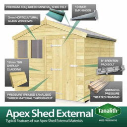 Buttercup Farm 8 X 8 Feet Apex Summer Shed - Wood - L243 X W231 X H217 Cm - thumbnail 6