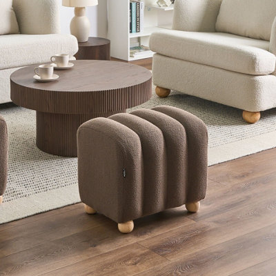 Wyld And Coco Brown Boucle Teddy Ottoman Pouffe With Wooden Legs, Rectangular W49 X D38 X H46 Cm - image 1