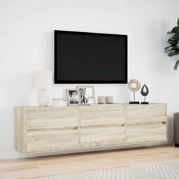 Berkfield Durable Tv Wall Cabinet With Led Sonoma Oak 180X31X45 Cm - thumbnail 4