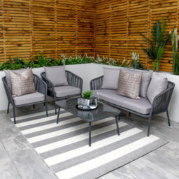 Weave Rope Style Garden Lounge Sofa Set Grey 5 Seater With Coffee Table & Light Grey Cushions - thumbnail 2