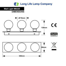 Long Life Lamps Company Modern Ip44 Opaque 3 Globe Bathroom Mirror Light M0220 - thumbnail 2