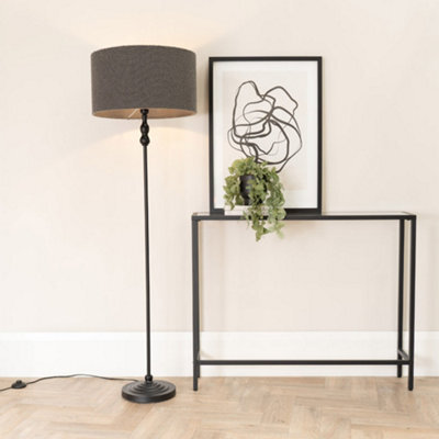 Valuelights Maggie Black Metal Candlestick Floor Lamp With Charcoal Boucle Lamp Shade - image 1