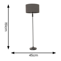 Valuelights Maggie Black Metal Candlestick Floor Lamp With Charcoal Boucle Lamp Shade - thumbnail 4