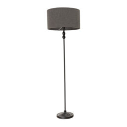 Valuelights Maggie Black Metal Candlestick Floor Lamp With Charcoal Boucle Lamp Shade - thumbnail 2