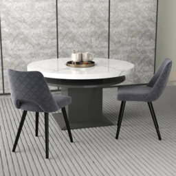 Gainoom Grey Dining Chair Set Of 2 Upholstered Living Room Chair Adjustable Foot Pads - thumbnail 3