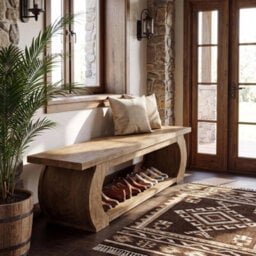 160 Cm Modern Wooden Entryway Bench With Open Shoe Storage Shelves For Hallway - thumbnail 3