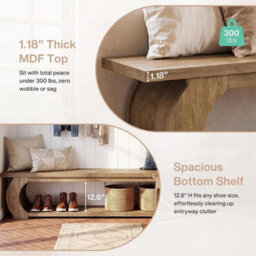 160 Cm Modern Wooden Entryway Bench With Open Shoe Storage Shelves For Hallway - thumbnail 5