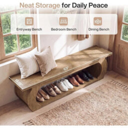 160 Cm Modern Wooden Entryway Bench With Open Shoe Storage Shelves For Hallway - thumbnail 4