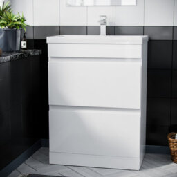 Nes Home Hardie 500mm 2 Drawer White Vanity Cabinet And Basin Sink Unit Floor Standing - thumbnail 2