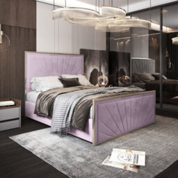 Roxy Upholstered Soft Velvet Metal Pink Bed Frame - thumbnail 1