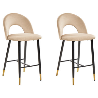 Beliani Set Of 2 Bar Chairs Falton Velvet Beige - image 1