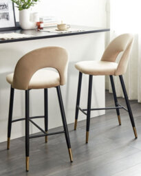Beliani Set Of 2 Bar Chairs Falton Velvet Beige - thumbnail 2