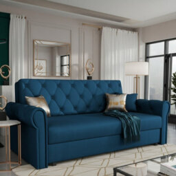 Viva Roma Iv Living Room Sofa Bed Has Storage Polyurethane Foam Hr Foam Wave Spring Metal Legs 188X85X98Cm Blue
