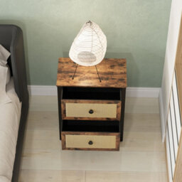 Homcom Bedside Table With 2 Rattan Drawers And Steel Legs, Rustic Brown - thumbnail 7