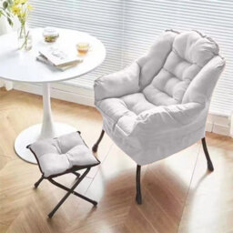 Beige Comfy Lazy Chair With Footstool Relax Lounge Chair Accent Armchair Sofa Chair - thumbnail 4