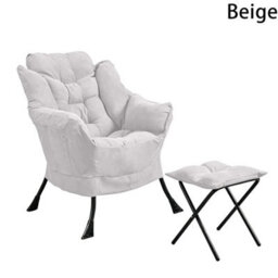 Beige Comfy Lazy Chair With Footstool Relax Lounge Chair Accent Armchair Sofa Chair - thumbnail 5