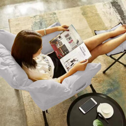 Beige Comfy Lazy Chair With Footstool Relax Lounge Chair Accent Armchair Sofa Chair - thumbnail 3