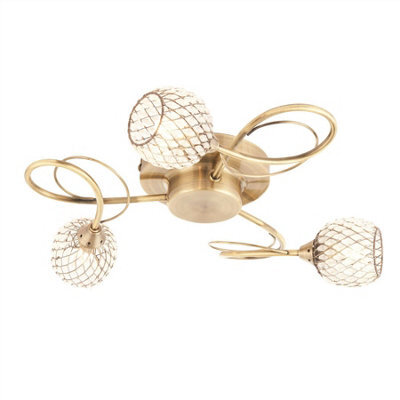 Luminosa Lighting Luminosa Aherne 3 Light Semi Flush Antique Brass With Antique Brass Wire, Bead Shade, G9 - image 1
