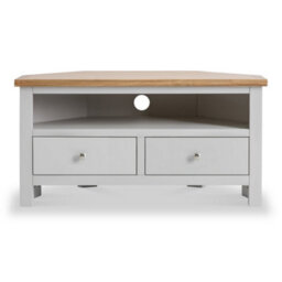 Farro Grey 90Cm Corner Tv  Unit - Fully Assembled - Painted With Oak Top By Roseland Furniture - thumbnail 2